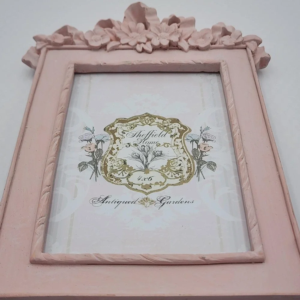 Vintage 90s Sheffield Home Pink Ornate Floral Photo Frame Antiqued Gardens 4 x 6